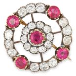 ANTIQUE RUBY AND DIAMOND BROOCH set with round cut rubies totalling approximately 3.20 carats and