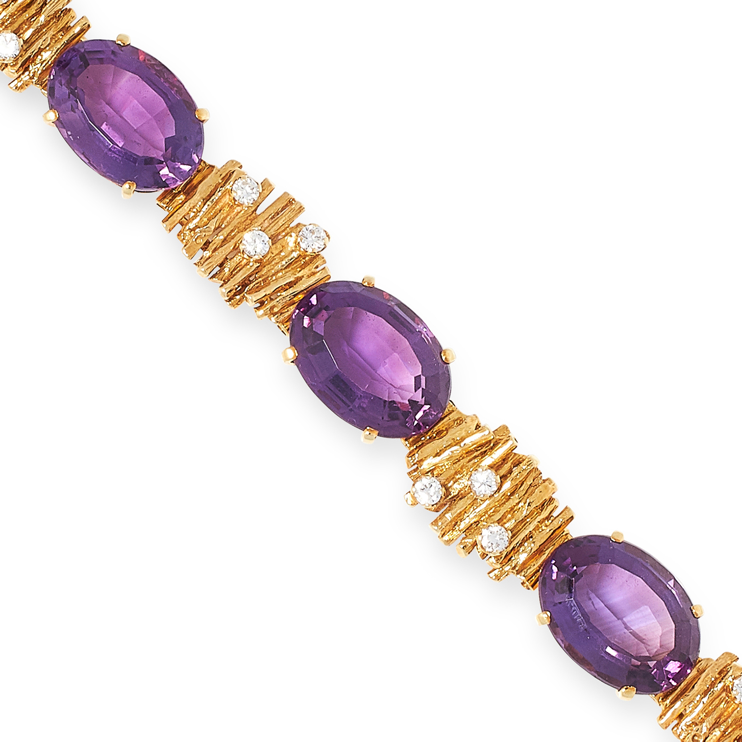 AN AMETHYST AND DIAMOND BRACELET, SEARLE & CO set with oval cut amethysts and round cut diamonds - Image 2 of 2