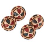 A PAIR OF ANTIQUE SCOTTISH HARDSTONE CUFFLINKS of circular design set with alternating panels of