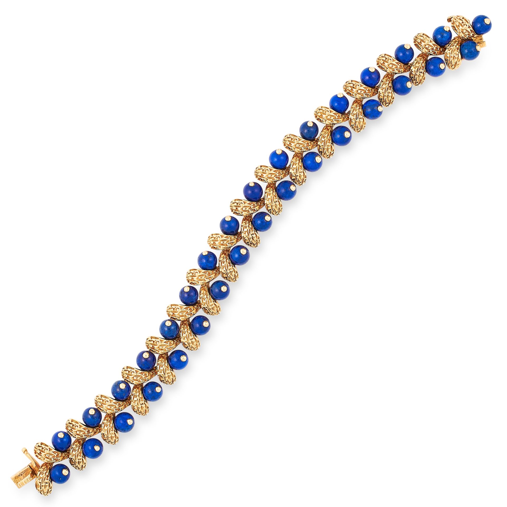 A LAPIS LAZULI BRACELET, VAN CLEEF AND ARPELS CIRCA 1960 set with lapis lazuli beads between