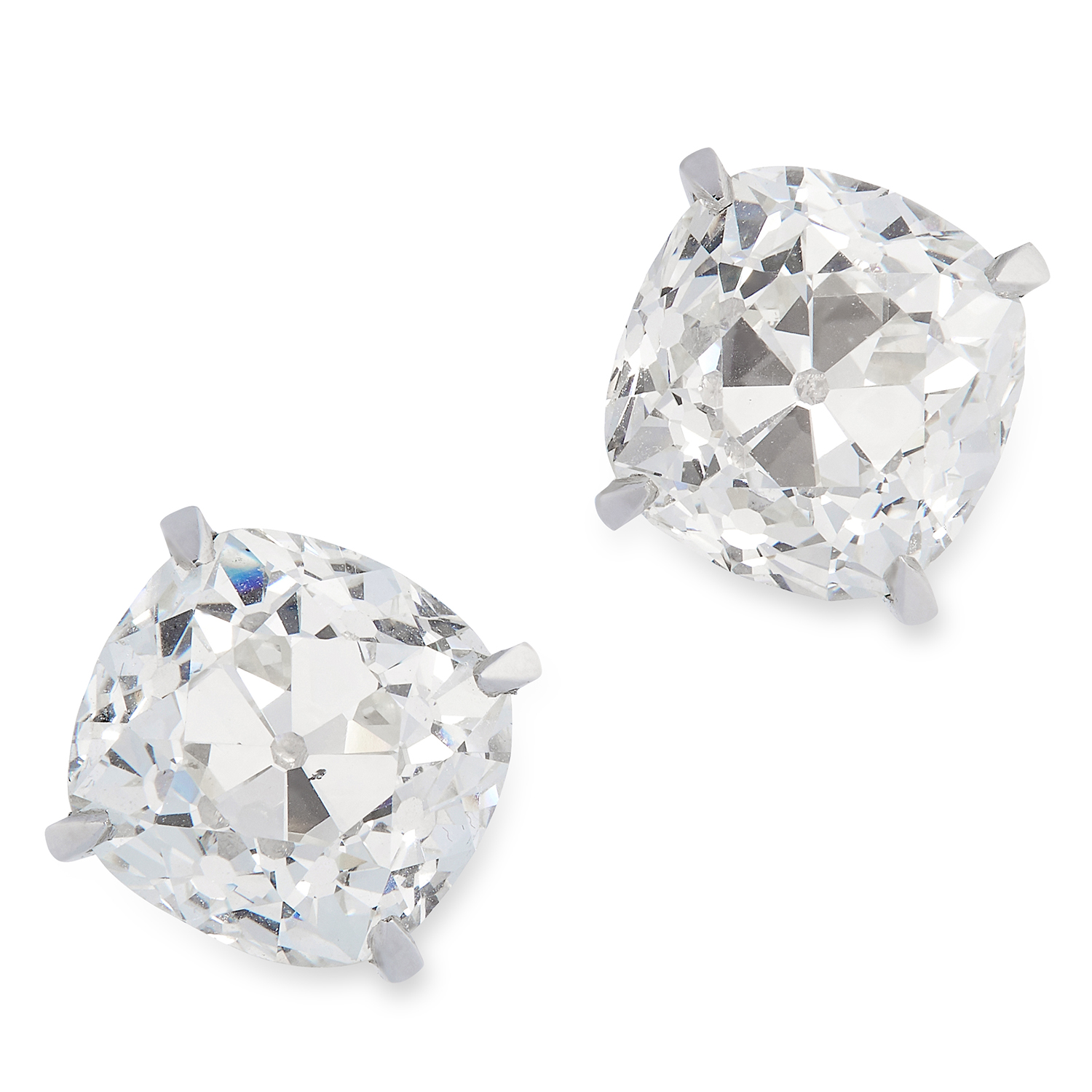 A PAIR OF 11.92 CARAT DIAMOND STUD EARRINGS each set with an old mine cut diamond weighing 6.05