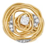 A DIAMOND RING, ANDREW GRIMA, CIRCA 1970 open wirework design set with a principal old cut diamond