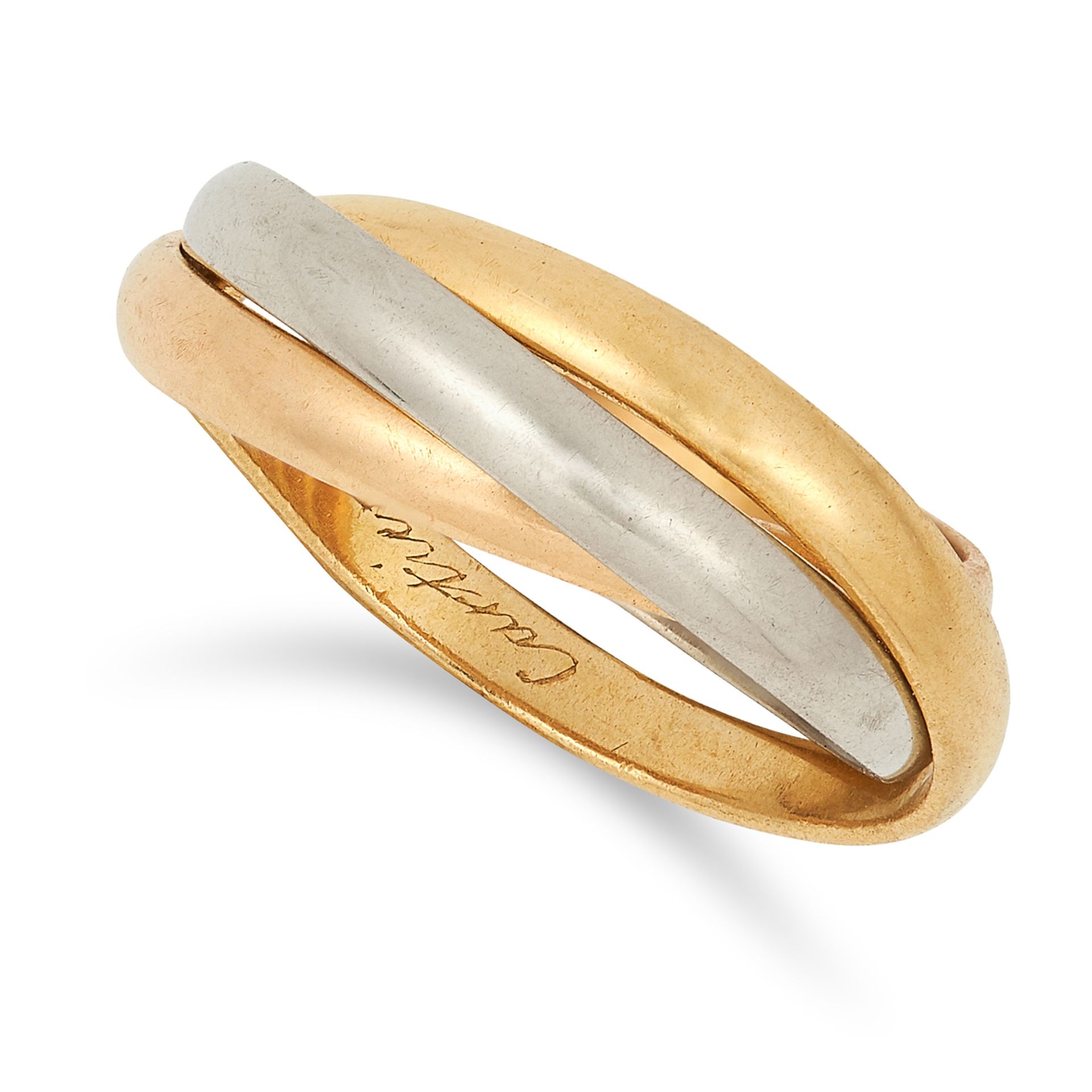 A TRINITY DE CARTIER BAND RING, CARTIER comprising of three gold bands, signed Cartier Paris, French