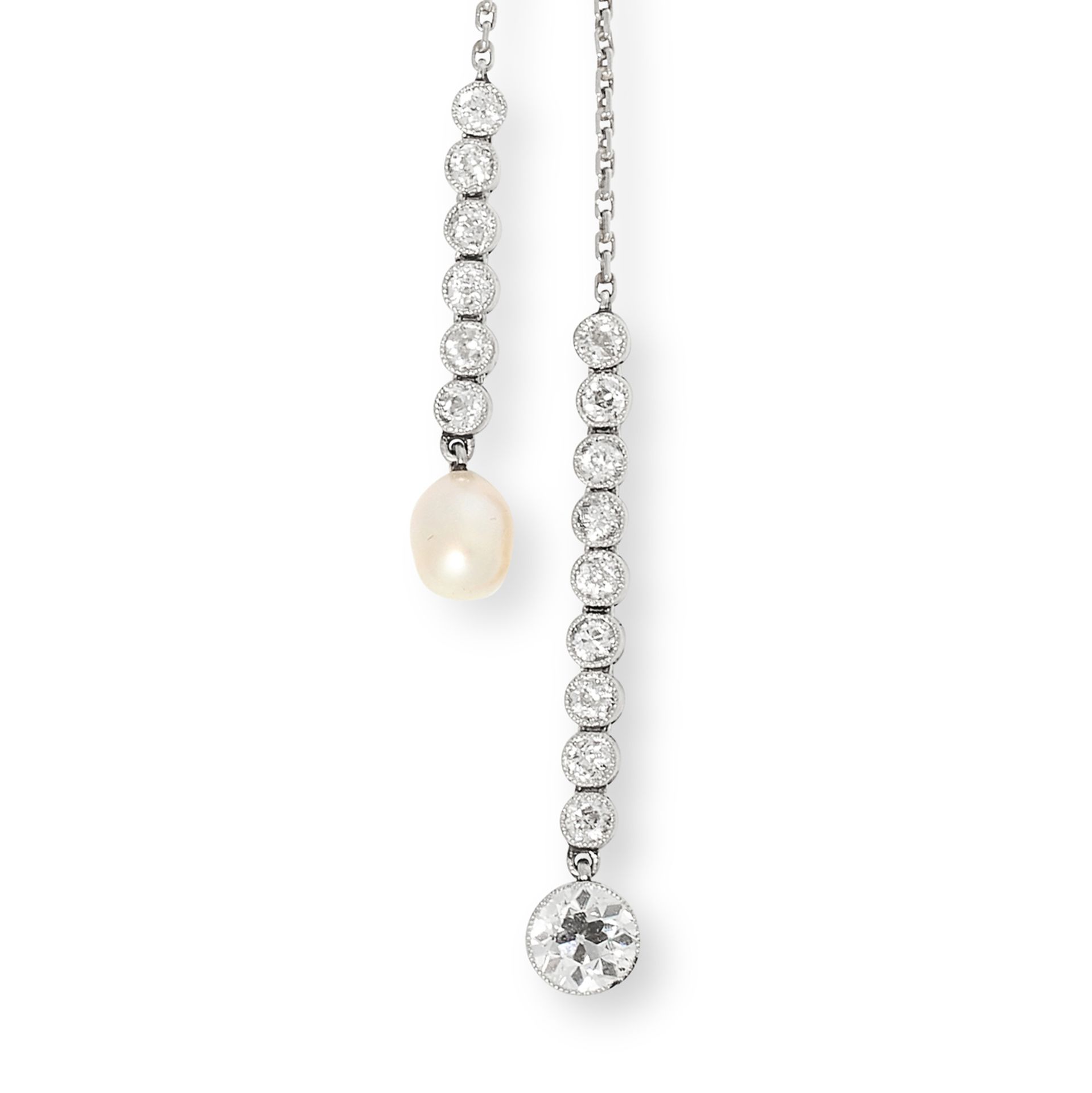 A NATURAL SALTWATER PEARL AND DIAMOND PENDANT comprising of two articulated rows of round cut - Bild 2 aus 2