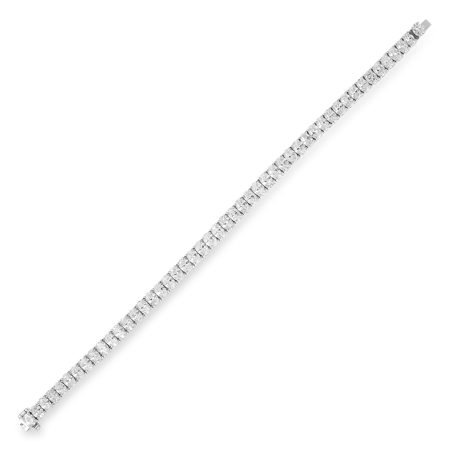 A DIAMOND LINE BRACELET comprising a single row of forty-nine graduated oval cut diamonds