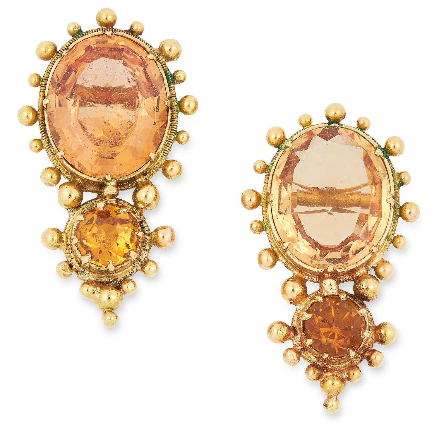 AN ANTIQUE IMPERIAL TOPAZ NECKLACE AND CLIP EARRING SUITE, 19TH CENTURY set with oval, round and - Image 2 of 2