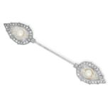 AN ART DECO DIAMOND, ROCK CRYSTAL AND PEARL JABOT PIN, CARTIER, CIRCA 1930 set with rose cut