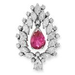 A 1.33 CARAT BURMA NO HEAT RUBY AND DIAMOND PENDANT comprising of a pear cut ruby of 1.33 carats