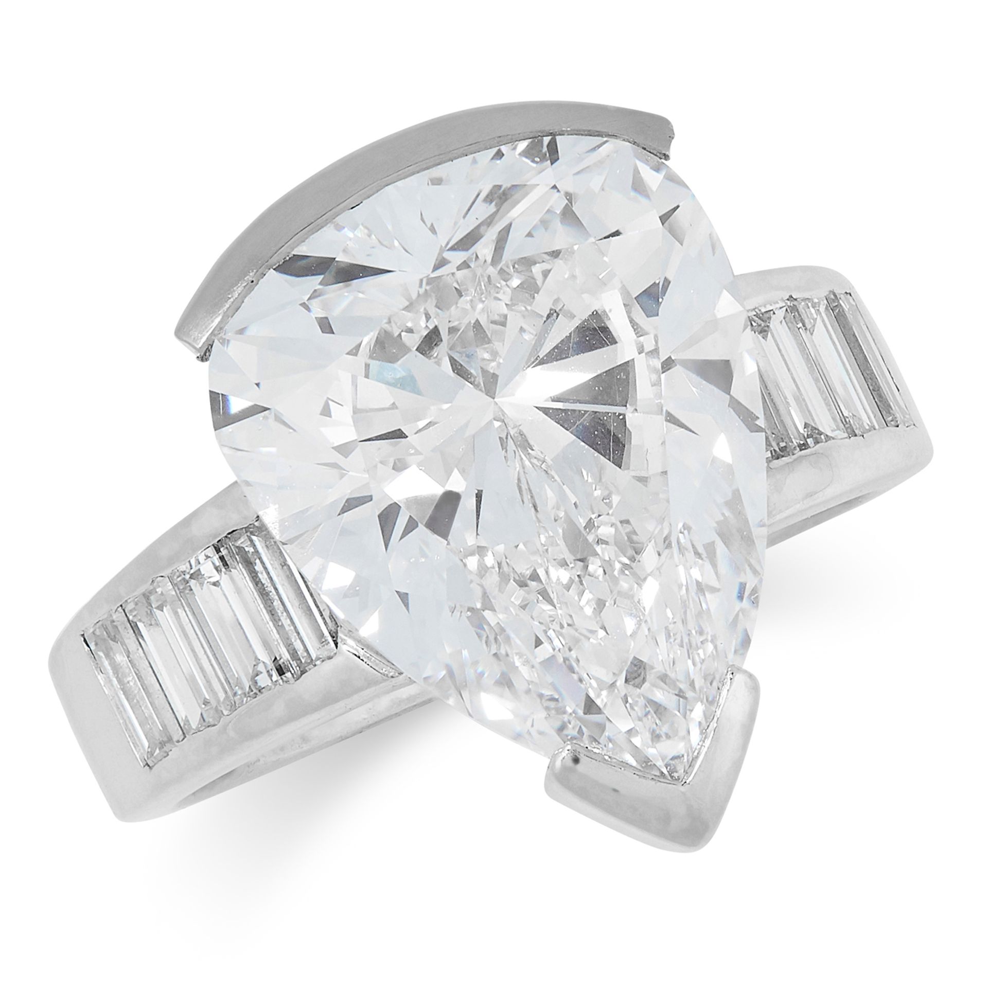 A 7.15 CARAT D COLOUR SOLITAIRE DIAMOND RING set with a pear brilliant cut diamond of 7.15 carats