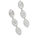 A PAIR OF DIAMOND EARRINGS each formed of a trio of articulated marquise motifs set with marquise