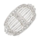 A CARVED ROCK CRYSTAL AND DIAMOND BOMBE RING set with alternating carved rock crystal and round