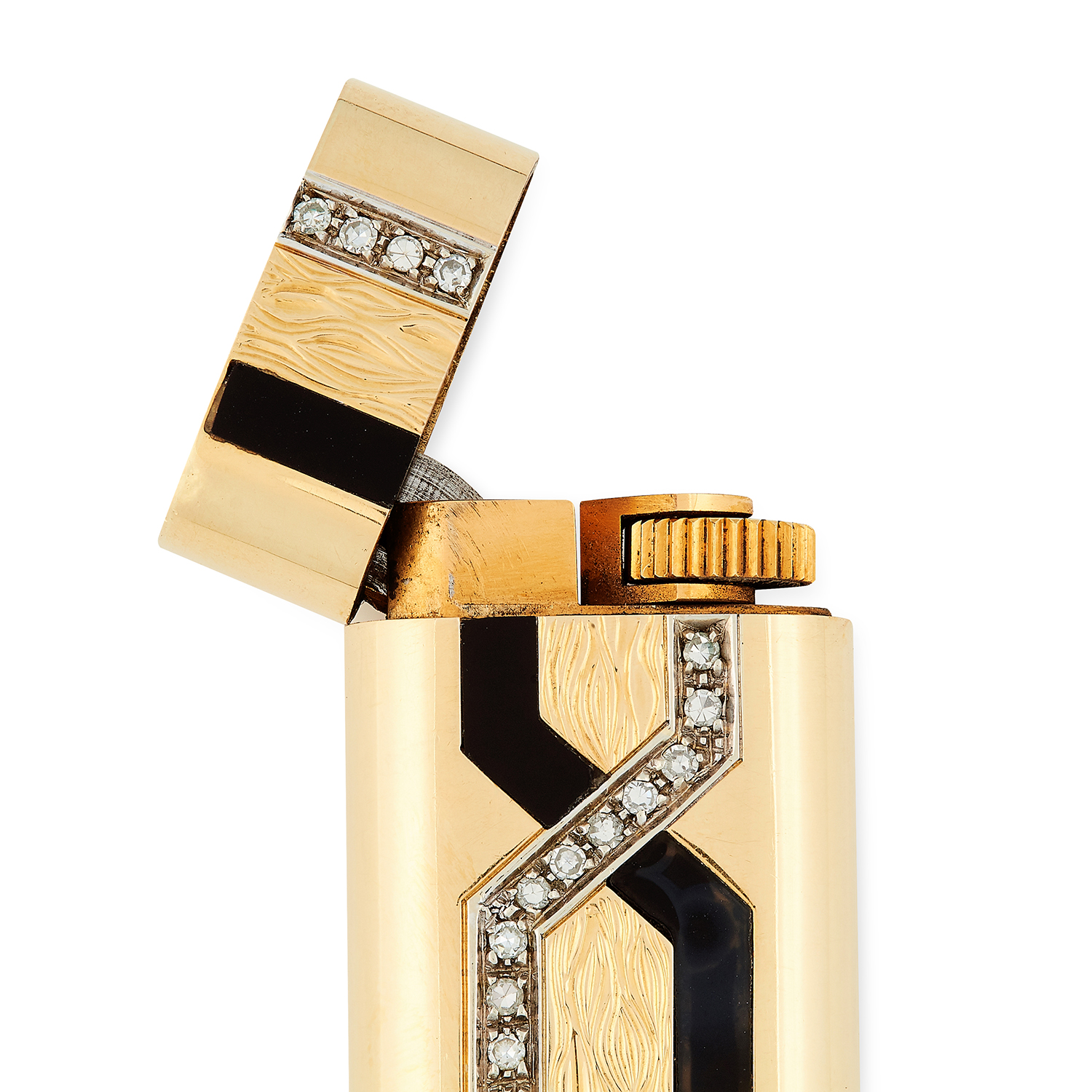 AN ONYX AND DIAMOND LIGHTER, CARTIER set with black enamel and round cut diamonds, signed Cartier - Image 2 of 3