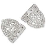 A DIAMOND DOUBLE CLIP BROOCH formed of symmetrical halves jewelled with round and step cut