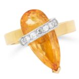 A TOPAZ AND DIAMOND RING, ANDREW GRIMA, CIRCA 1975 set with a pear cut imperial topaz and round