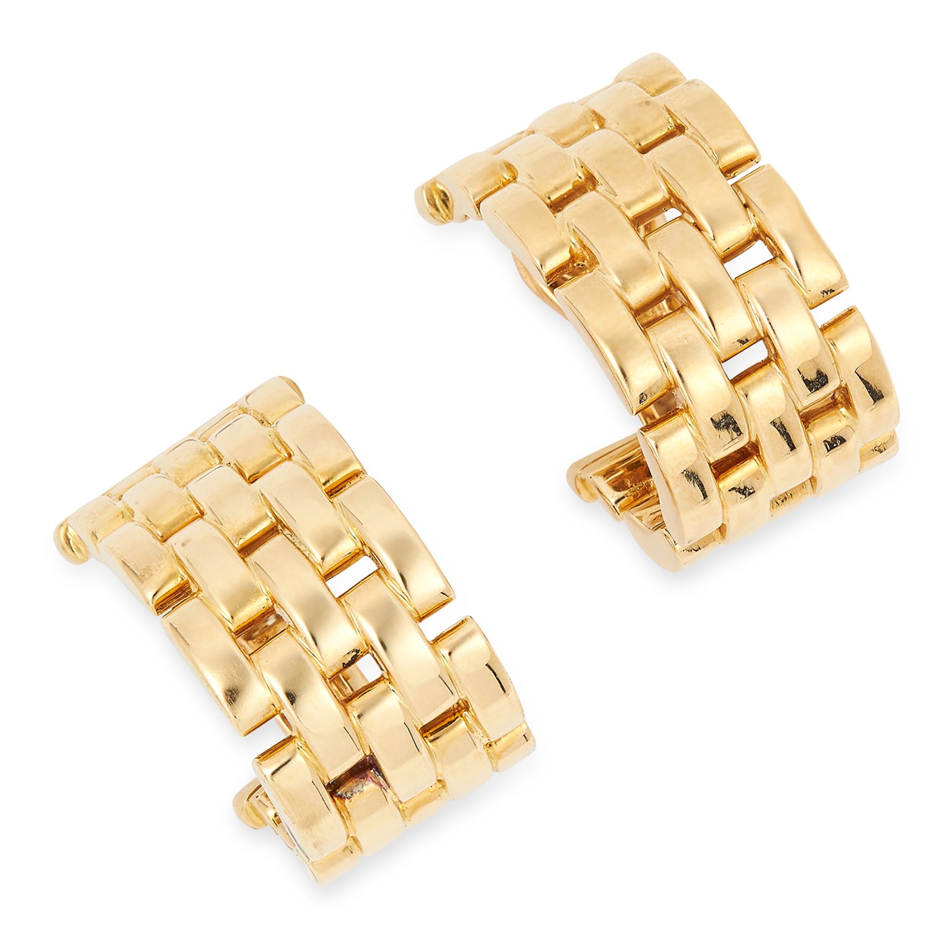 A PAIR OF MAILLON PANTHERE HOOP EARRINGS, CARTIER each designed as an incomplete hoop of alternating