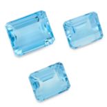 THREE LOOSE AQUAMARINES emerald cut, of approximately 5.50 carats, 5.39 carats and 8.89 carats.