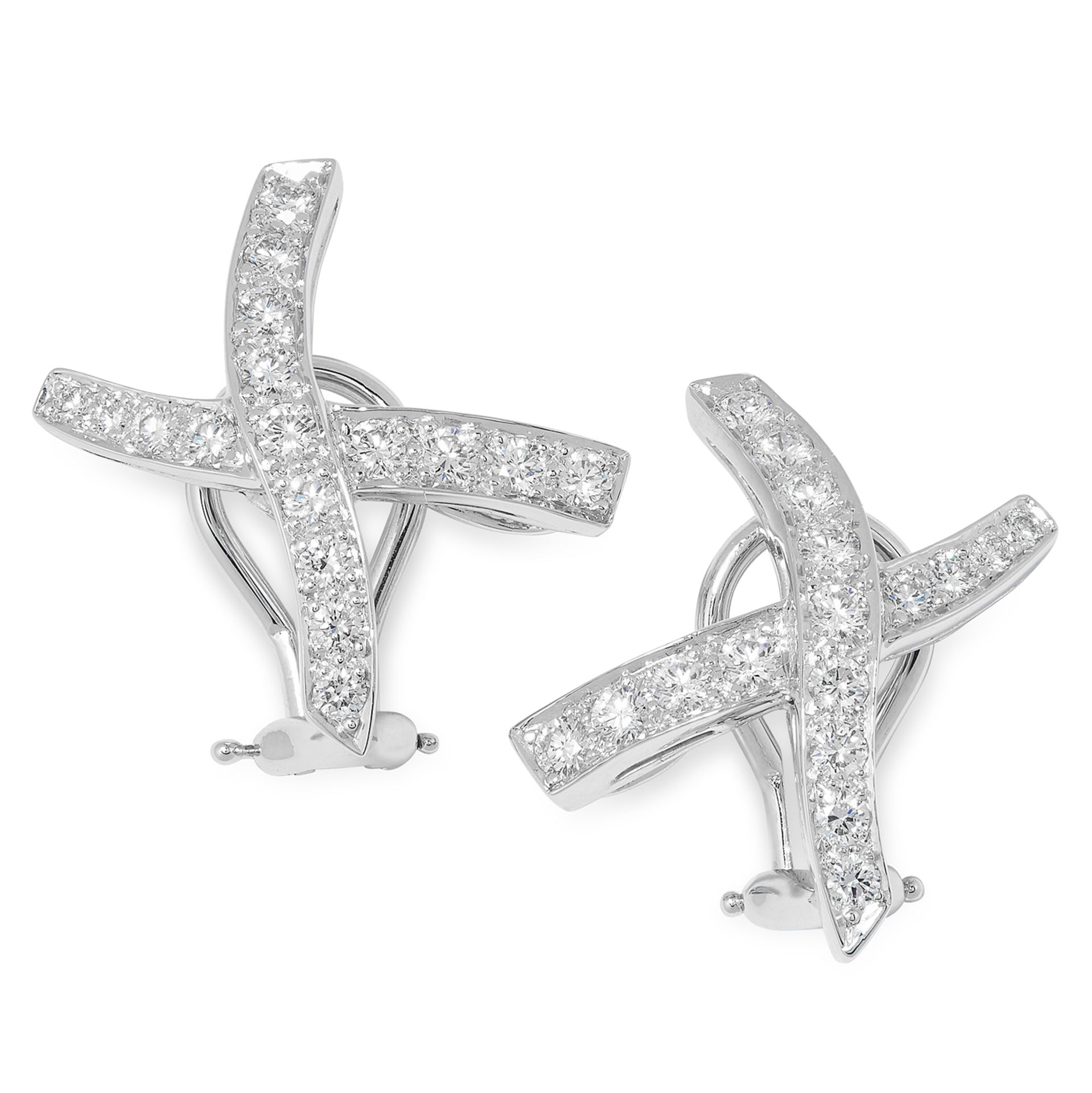 A PAIR OF DIAMOND KISS EARRINGS, PALOMA PICASSO FOR TIFFANY & CO the stylised X motifs set with
