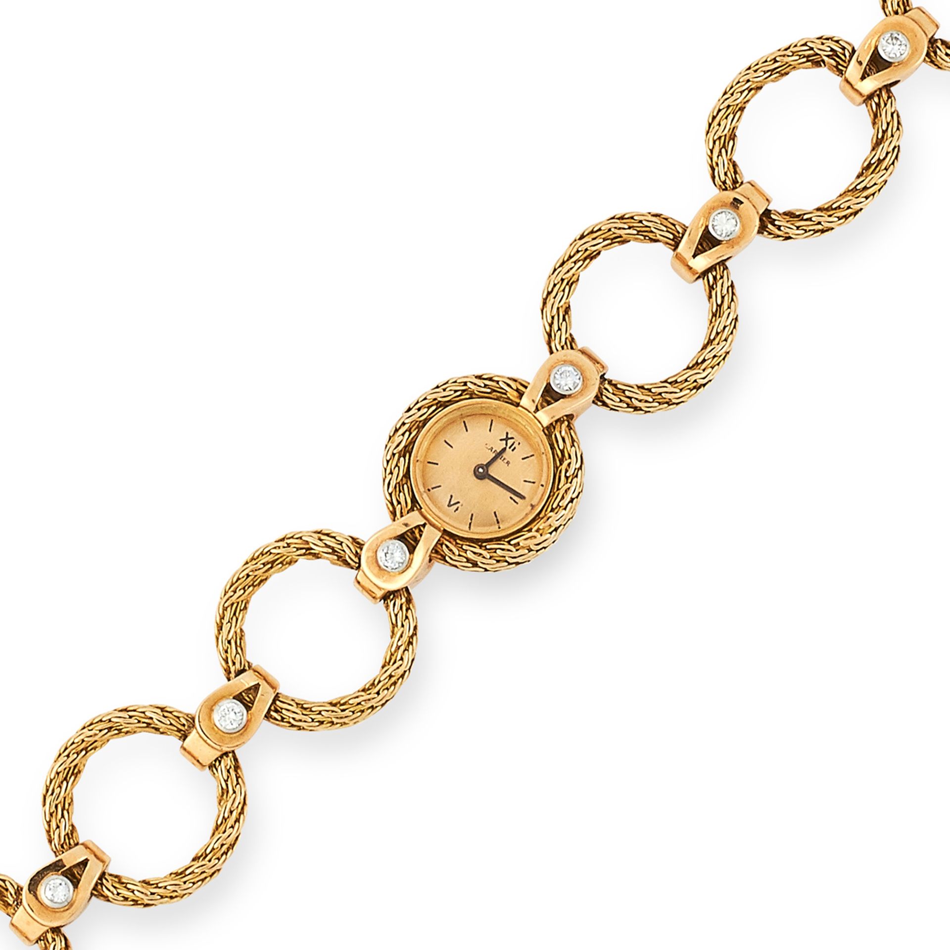 A VINTAGE LADIES DIAMOND WRISTWATCH, CARTIER comprising of textured gold hoop links set with round - Bild 2 aus 2