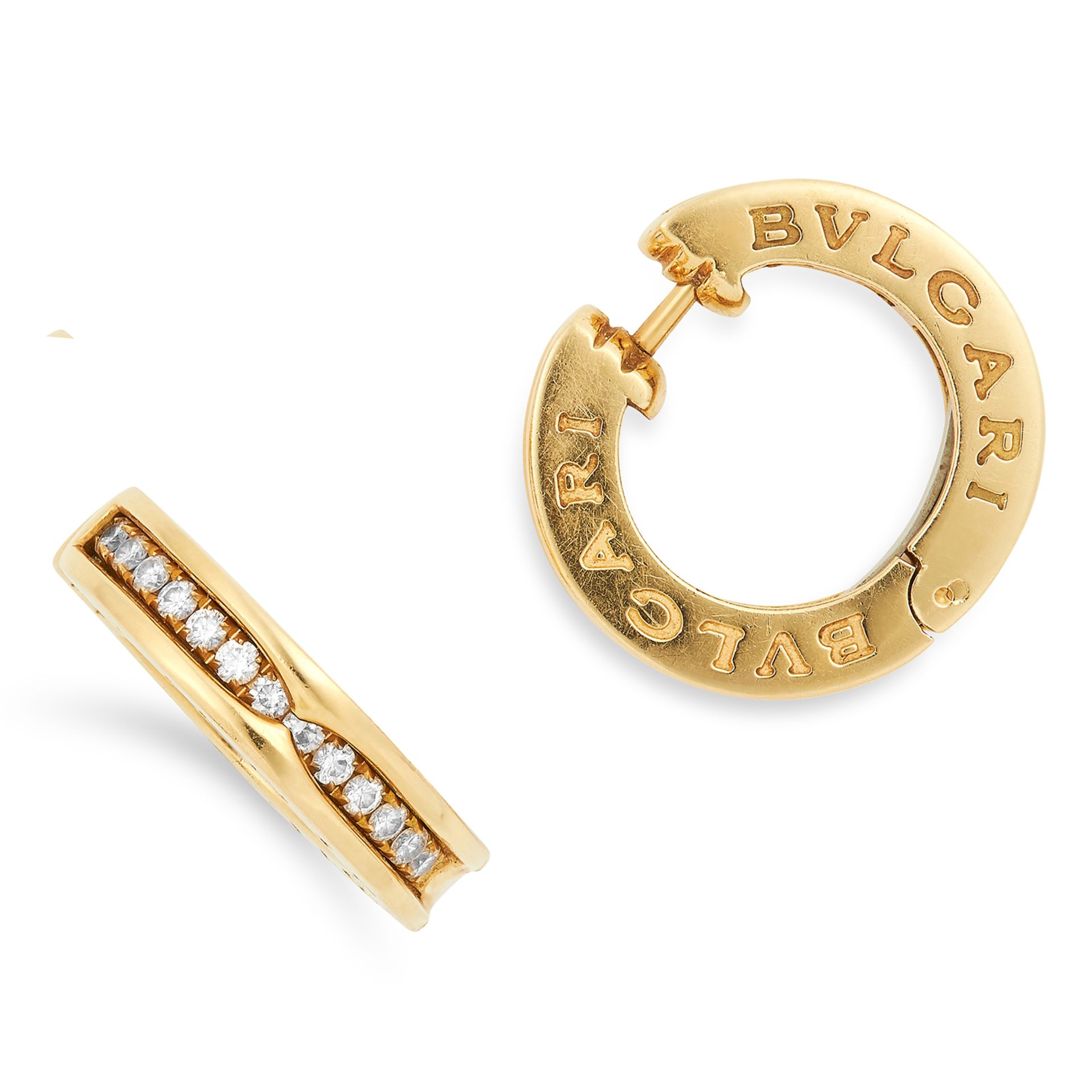 A PAIR OF DIAMOND B.ZERO1 HOOP EARRINGS, BULGARI the hoops set with round cut diamonds, signed