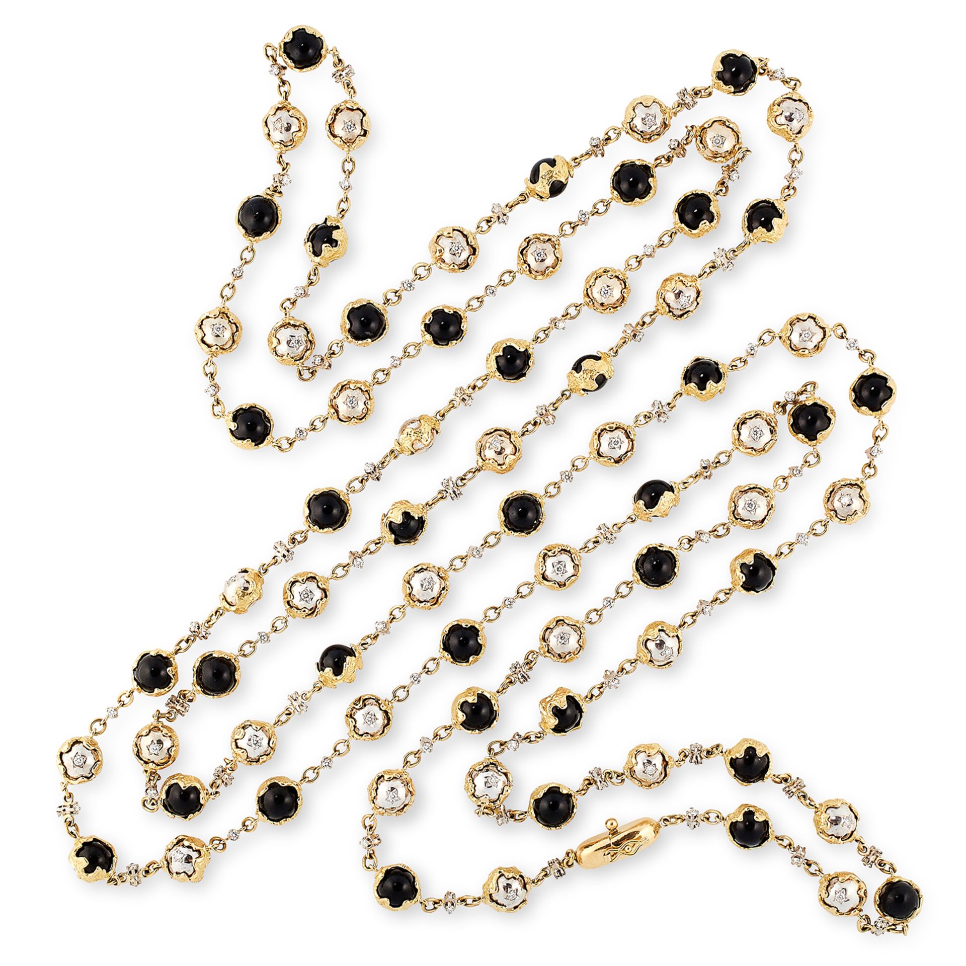 AN IMPORTANT ONYX AND DIAMOND SAUTOIR NECKLACE, CHARLES DE TEMPLE 1974 the longchain formed of