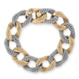 A VINTAGE FANCY LINK BRACELET, GEORGES L'ENFANT comprising alternating white and yellow gold curb