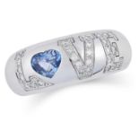 A DIAMOND AND SAPPHIRE LOVE RING, CHOPARD set with round cut diamonds and a heart cut sapphire,