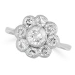 DIAMOND CLUSTER RING set with approximately 1.20 carats of round cut diamonds, size M / 6, 3.1g.
