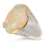 OPAL AND DIAMOND DRESS RING set with a cabochon opal and round cut diamonds, size O / 7, 24.9g.