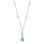 AQUAMARINE AND DIAMOND PENDANT set with alternating pear and marquise cut diamonds and