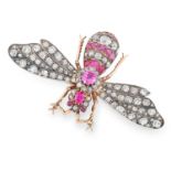 AN ANTIQUE RUBY AND DIAMOND BEE BROOCH, 19TH CENTURY set with a principal oval cut ruby of 1.20