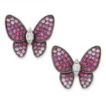 PINK SAPPHIRE AND DIAMOND BUTTERFLY EARRINGS set with round cut pink sapphires and diamonds, 1.