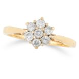 DIAMOND CLUSTER RING set with a cluster of round cut diamonds in floral design, size P / 7.5, 3.5g.