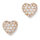 A PAIR OF DIAMOND HEART STUD EARRINGS, CARTIER each designed as a heart, pave set with round cut
