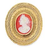 ANTIQUE AUSTRALIAN CAMEO BROOCH, GAUNT depicting a lady in an ornate border, signed Gaunt, 4cm, 13.