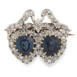 AN ANTIQUE VICTORIAN SAPPHIRE AND DIAMOND SWEETHEART BROOCH set with heart cut sapphires and rose