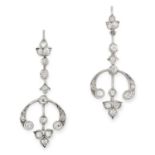 A PAIR OF DIAMOND CHANDELLIER EARRINGS set with round cut diamonds, 4cm, 6.2g.