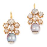 NATURAL PEARL AND DIAMOND EARRINGS set with approximately 1.33 carats of rose cut diamonds and