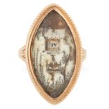 ANTIQUE MINIATURE MOURNING RING, CIRCA 1785 set with a painted scene depicting an urn, initialled