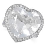 A WHITE TOPAZ AND DIAMOND DRESS RING set with a central heart cut white topaz in a border of round