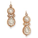 A PAIR OF ANTIQUE DIAMOND EARRINGS set with approximately 4.50 carats of rose cut diamonds, 5cm,