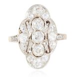 A DIAMOND RING in Art Deco design set with round cut diamonds, size H / 4, 4.6G.