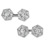 A PAIR OF DIAMOND CUFFLINKS in hexagonal design set with approximately 3.44 carats of round cut