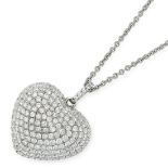 A DIAMOND HEART PENDANT AND CHAIN the pendant set with concentric rows of round cut diamonds in a
