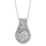 A DIAMOND CLUSTER PENDANT set with round and baguette cut diamonds, 3.3g.