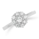 A DIAMOND CLUSTER RING set with a cluster of round cut diamonds, size N / 6.5, 2.9g.