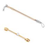 A RIDING CROP AND PEARL BROOCH comprising of a riding crop brooch and a brooch set with a pearl,