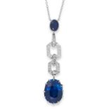 A CEYLON NO HEAT SAPPHIRE AND DIAMOND PENDANT NECKLACE set with oval cut sapphires of