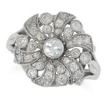 VINTAGE DIAMOND CLUSTER RING in floral design, set with round cut diamonds, unmarked, size P / 7,