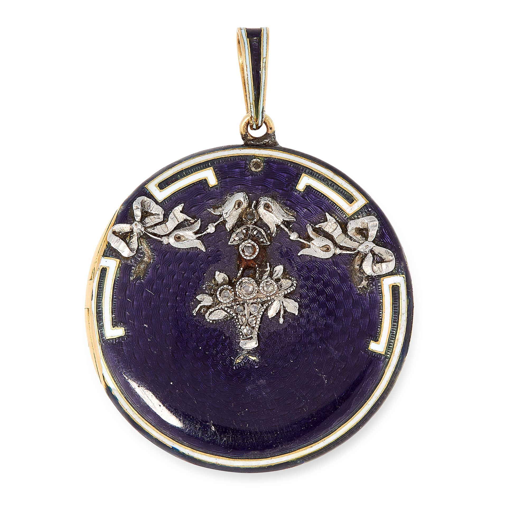 ANTIQUE ENAMEL AND DIAMOND PENDANT in floral motif set with rose cut diamonds and enamel, 3.5cm,