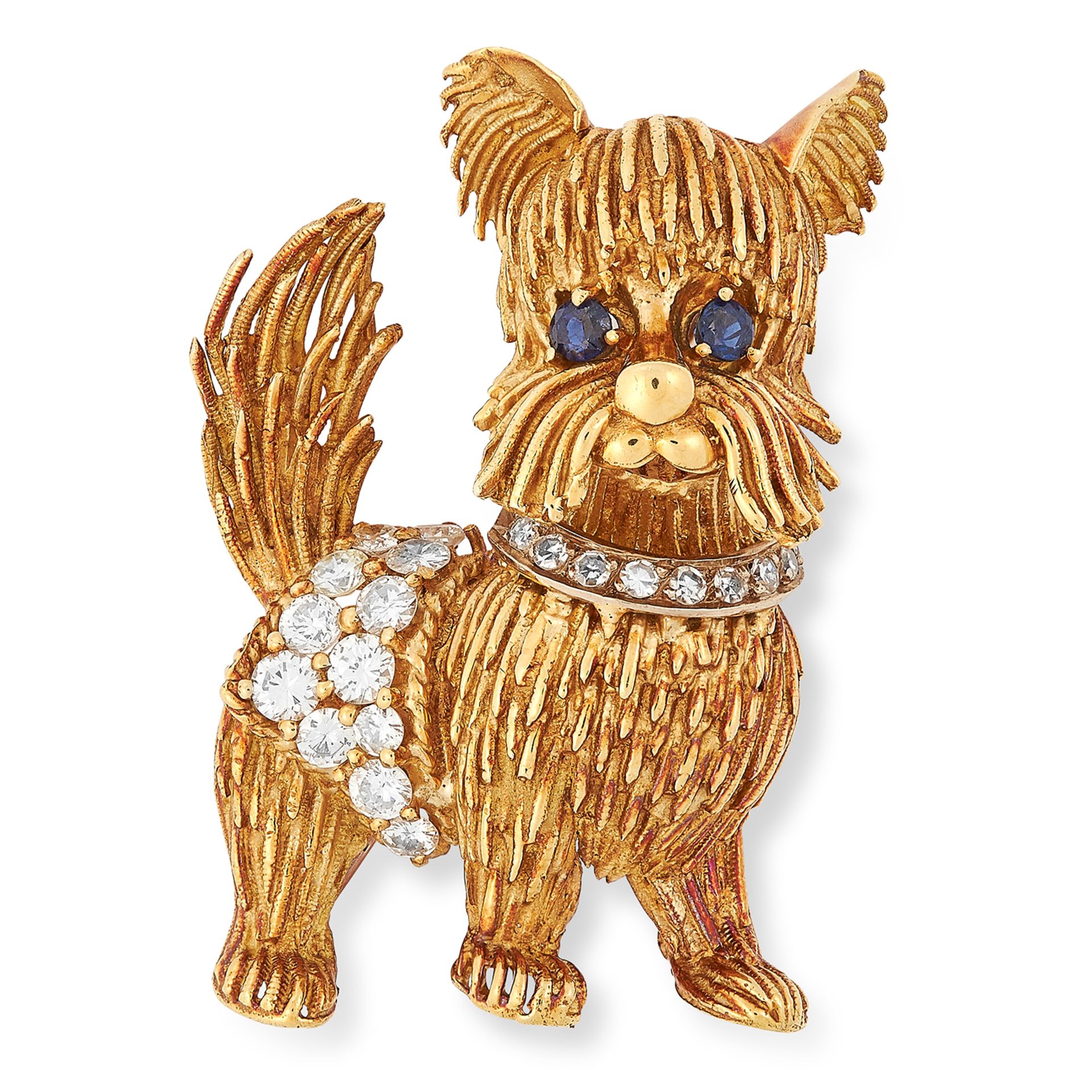 A VINTAGE SAPPHIRE AND DIAMOND DOG BROOCH, BEN ROSENFELD 1964 designed as a dog, set with round
